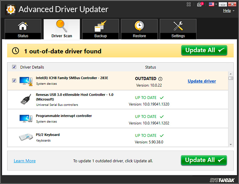 advanced driver updater scan results